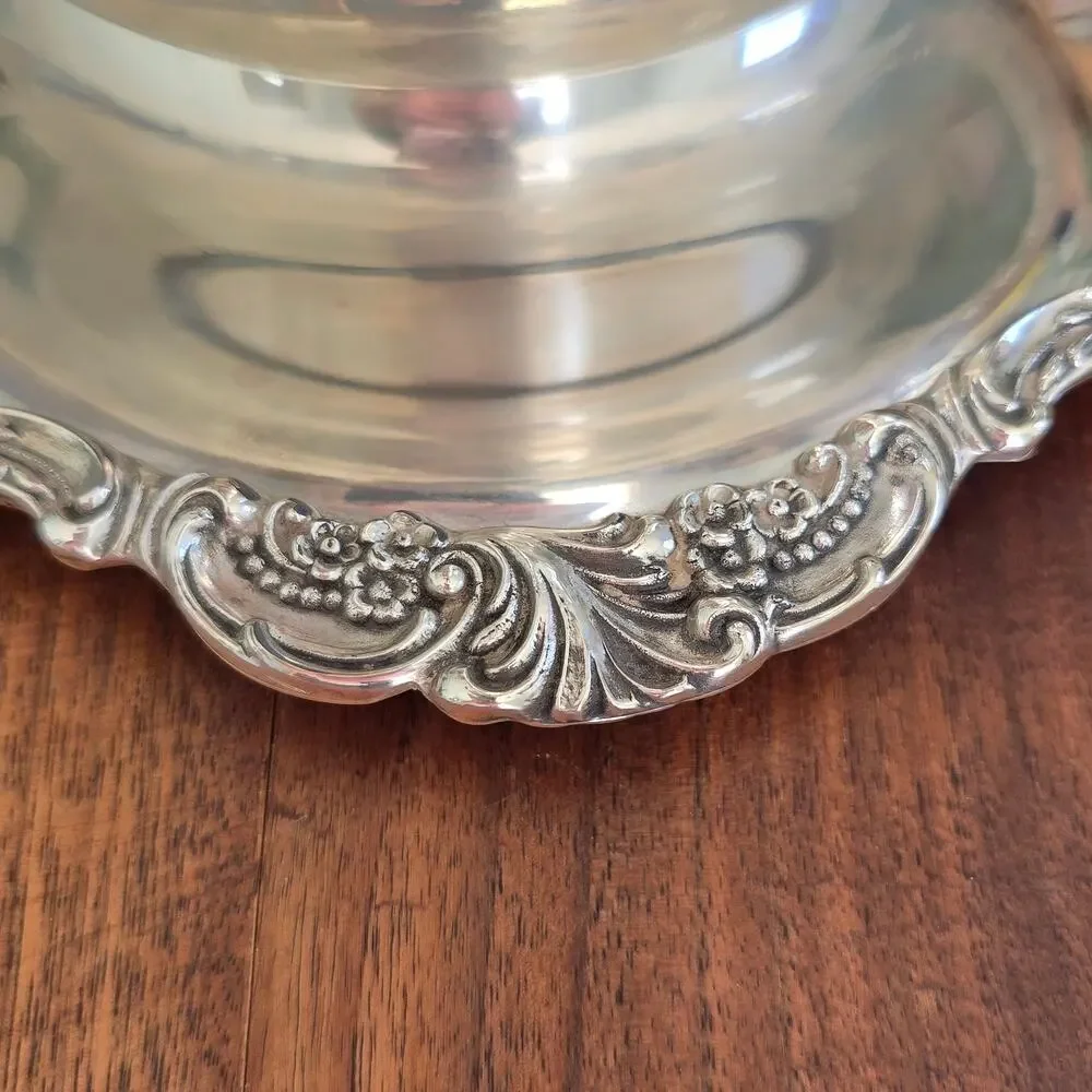 Vintage Wallace Baroque Silver Plate Sauce Boat With Attached Underplate Classic